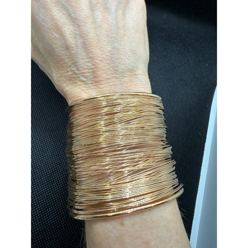 Gold Tone Multi Strand Wire Cuff Bracelet Wide Statement Layered Bangle Women